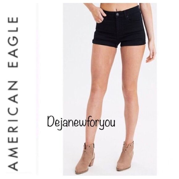 American Eagle Outfitters Pants - American Eagle Black Super Hi-Rise Shortie Shorts